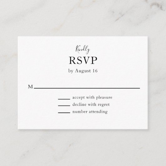 Zwart Bruiloft Modern RSVP Minimalistisch Eenvoudi Informatiekaartje (Voorkant)