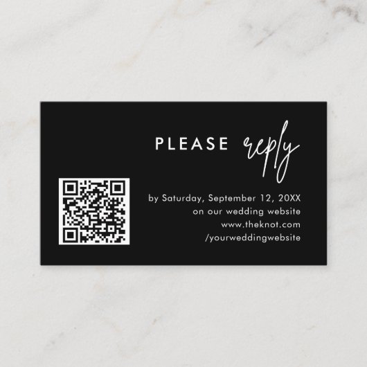 Zwart Bruiloft QR Code Reageren RSVP Behuizing Kaa Informatiekaartje (Voorkant)