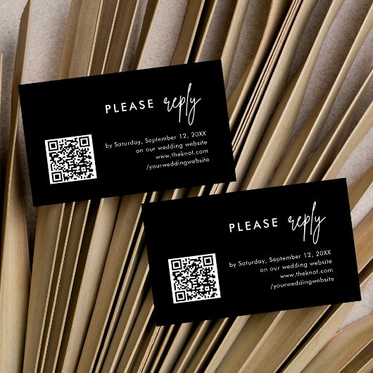 Zwart Bruiloft QR Code Reageren RSVP Behuizing Kaa Informatiekaartje