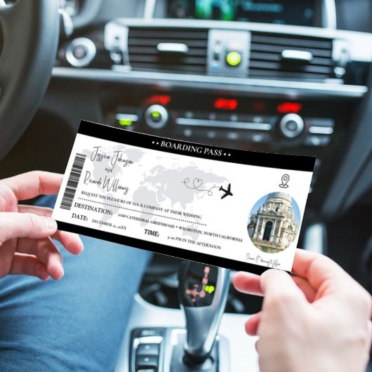 Zwart Bruiloft uitnodiging Boarding pass ticket