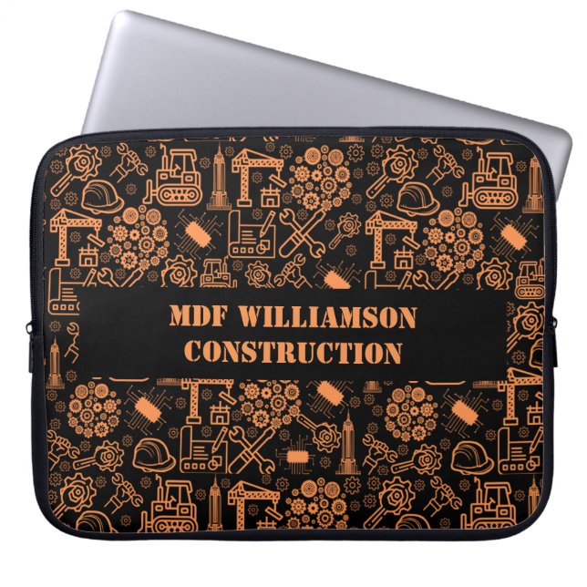 zwart-bruin Architectural Blueprint Engineer Laptop Sleeve (Voorkant)