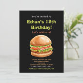 Zwart Bruin Burger Verjaardag Uitnodigingen (Staand voorkant)
