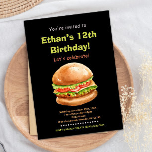 Zwart Bruin Burger Verjaardag Uitnodigingen