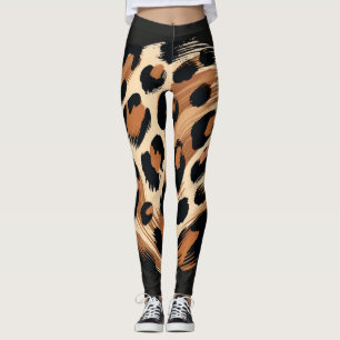 Zwart bruin crème geschilderd Leopard Animal Print Leggings