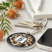 Zwart bruin crème geschilderd Leopard Animal Print Sleutelhanger (Voorkant Rechts)