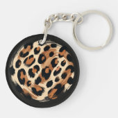 Zwart bruin crème geschilderd Leopard Animal Print Sleutelhanger (Achterkant)
