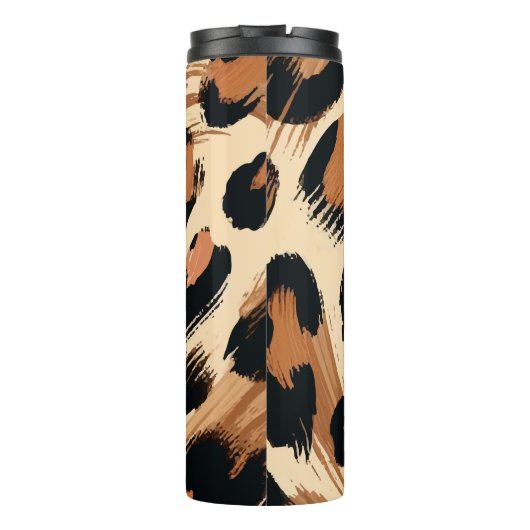 Zwart bruin crème geschilderd Leopard Animal Print Thermosbeker (Achterkant)