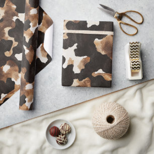 Zwart Bruin Crème Koeienprint Verjaardag Cadeaupapier