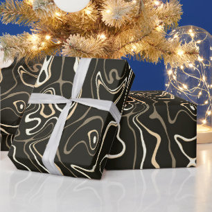 Zwart bruin damascus abstract wervelt koel patroon cadeaupapier
