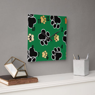 Zwart-bruin en bruin papier voor honden vierkante klok