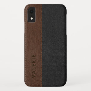 Zwart & Bruin  Faux Leather iPhone XR Hoesje