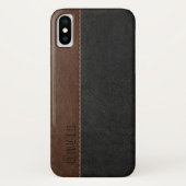 Zwart & Bruin Faux  leertextuur Case-Mate iPhone Case (Achterkant)