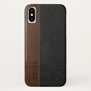 Zwart & Bruin Faux  leertextuur iPhone X Hoesje