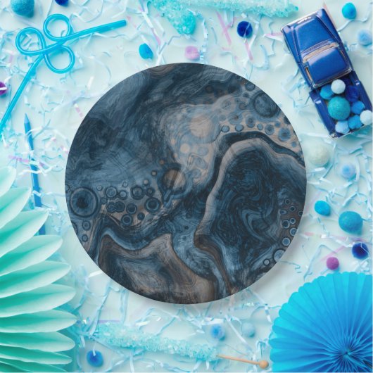 Zwart, bruin, grijs en blauw Abstract modern Papieren Bordje (Feest)