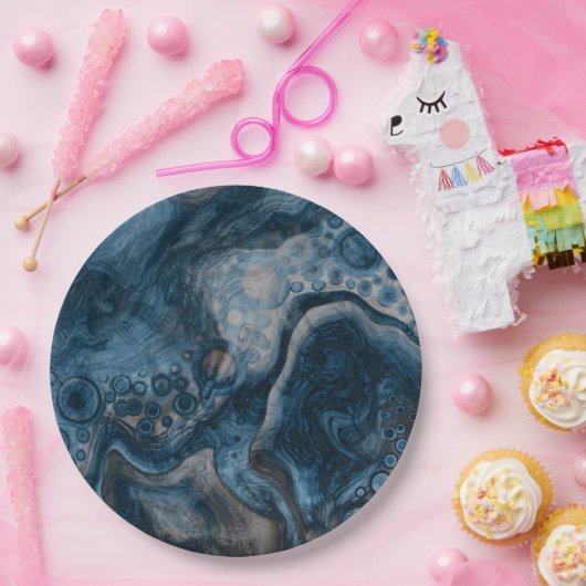 Zwart, bruin, grijs en blauw Abstract modern Papieren Bordje (Feest)