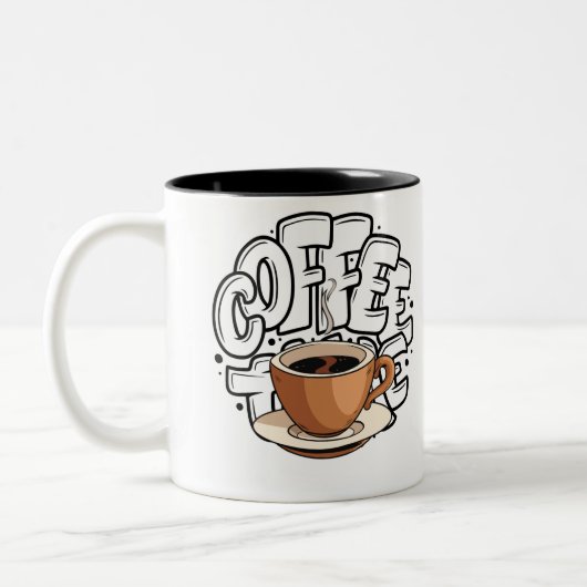 Zwart Bruin Illustratie Koffie Mok (Links)
