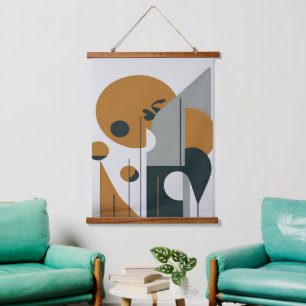 Zwart Bruin Minimalistisch Abstract Landschap Hangend Wandkleed