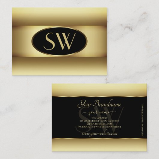 Zwart bruin Ombre Monogram Donkergoudkleurig Lijst Visitekaartje (Voorkant / Achterkant)