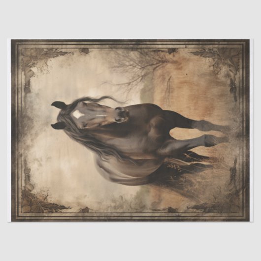 Zwart Bruin Paard Decoupage Tissuepapier (Voorkant)