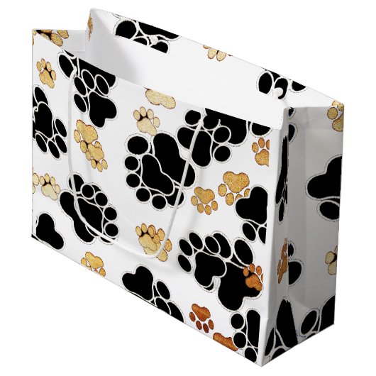 Zwart-bruine hondenpootjes groot cadeauzakje (Voorkant Gekanteld)