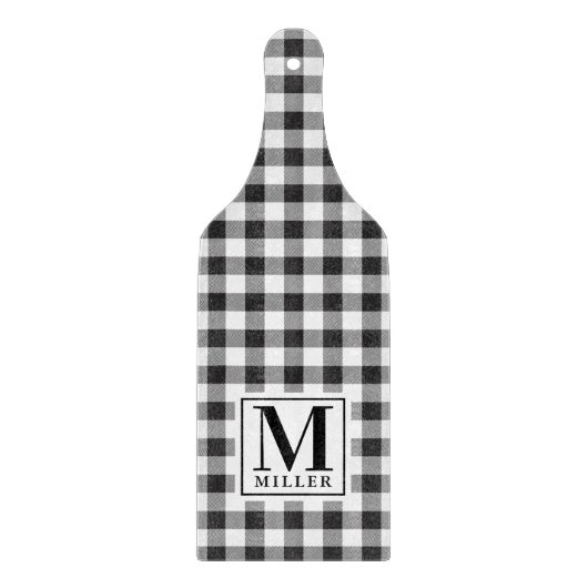 Zwart Buffel geruite Monogrammed Paddle Glass Snijplank (Voorkant)