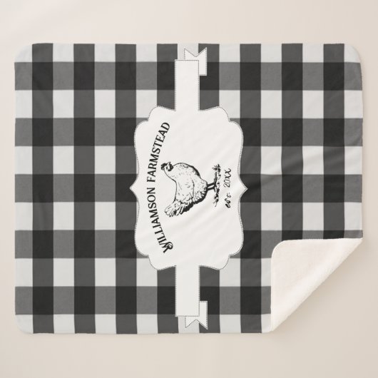 Zwart Buffel Plaid Boerderij Chicken Sherpa Deken (Voorkant (horizontaal))