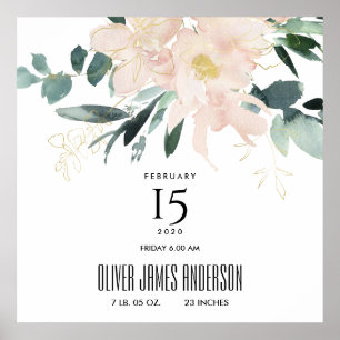 ZWART BUNCH WATERVERF BABY GEBOORTE STATEN POSTER