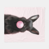 Zwart Bunny Blowing Pink Bubble Gum Schattige Spee Fleece Deken (Voorkant (Horizontaal))