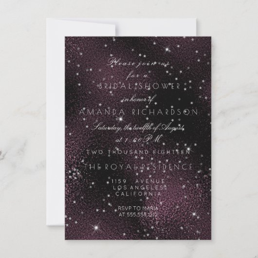 Zwart Burgundy Zilveren Sterren Bruids Bachelorett Kaart (Voorkant)