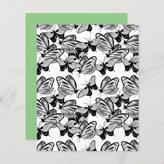 Zwart Butterflies White Scrapbook Paper (Voorkant / Achterkant)