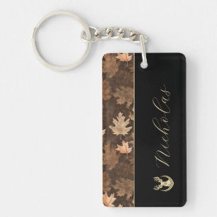 Zwart, Camo, en Gouden Elegante Script Naam Sleutelhanger