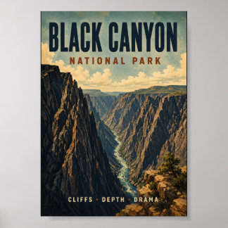 Zwart Canyon Nationaal Park Vintage Stijl Poster