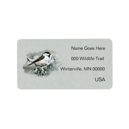 Zwart Capped Chickadee Bird Linkerkant Etiket (Voorkant)