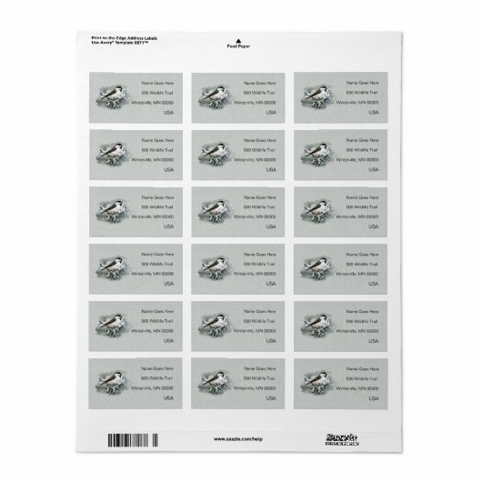 Zwart Capped Chickadee Bird Linkerkant Etiket (Full Sheet)