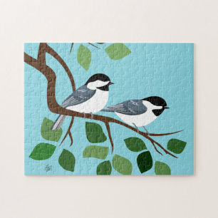 Zwart Capped Chickadee In Tree Legpuzzel