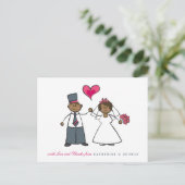 Zwart Cartoon Paar Mr. & Mrs Wedding Dank u Briefkaart (Staand voorkant)