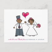 Zwart Cartoon Paar Mr. & Mrs Wedding Dank u Briefkaart (Voorkant)