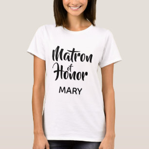 Zwart Casual Script Matron of Honor Monogram Favor T-shirt