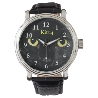 Zwart Cat Face polshorloge Zwart  leder Horloge