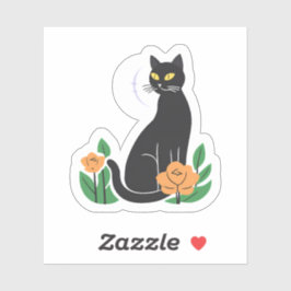 Zwart Cat | Floral Schattige Cat Sticker