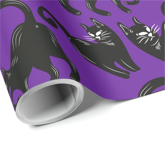 Zwart Cat Halloween Wrapping Papier (Rol Hoek)