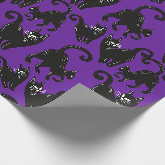 Zwart Cat Halloween Wrapping Papier (Hoek)
