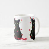 Zwart Cat | Meowy Kerstmis | Kronkellichten Koffiemok (Voorkant rechts)