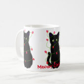 Zwart Cat | Meowy Kerstmis | Kronkellichten Koffiemok (Voorkant links)