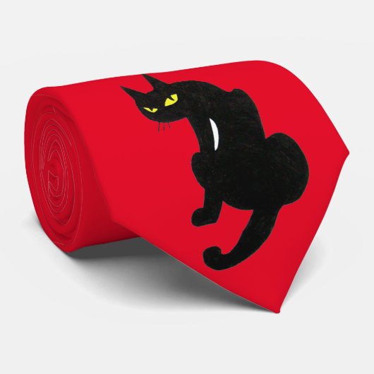 ZWART CAT NINJA Zwart Rood Tekening Stropdas (Opgerold)