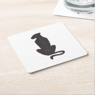 Zwart Cat Silhouet wit papier onderzetters