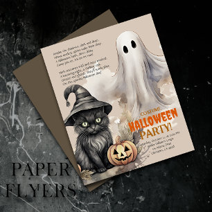 Zwart Cat Spooky Ghost Halloween Gedicht Uitnodi Flyer
