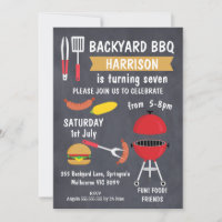 Zwart Chalkboard Achtertuin BBQ Verjaardag Uitnodi