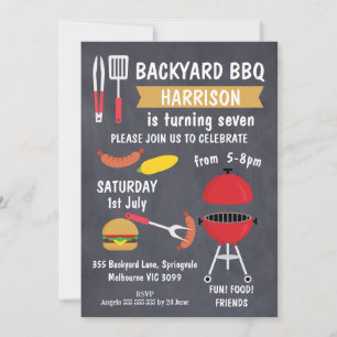 Zwart Chalkboard Achtertuin BBQ Verjaardag Uitnodi Kaart