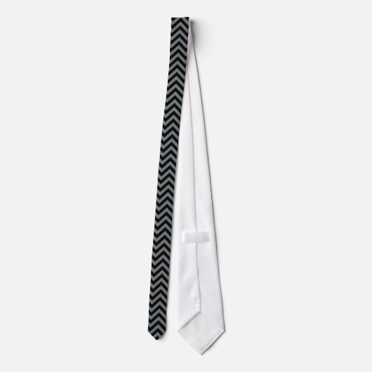 Zwart, Charcoal Large Chevron ZigZag Pattern Stropdas (Achterkant)